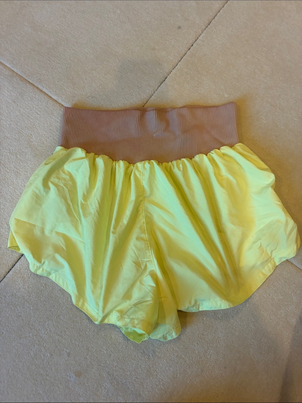 FP Movement by Free People Neon Yellow Shorts with Ribbed Tan Waistband